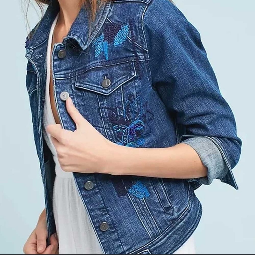 Pilcro and the Letterpress Anthropologie Embroidered Beaded Denim Jacket Small